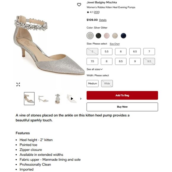 Jewel Badgley Mischka Womens 7.5 Silver Robles Crystal Kitten Heels Evening Pump - Picture 7 of 13